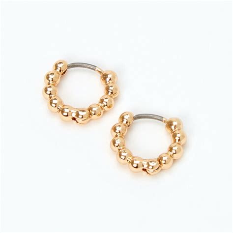 Gold 10mm Beaded Look Hoop Earrings Claire S Us