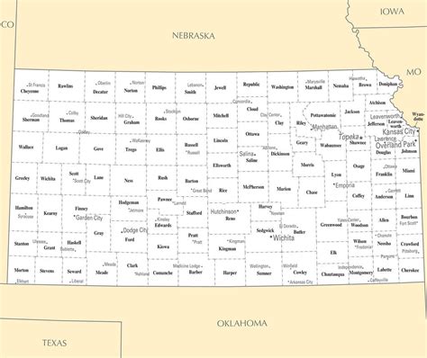 Map of Kansas KS - County Map with selected Cities and Towns ...