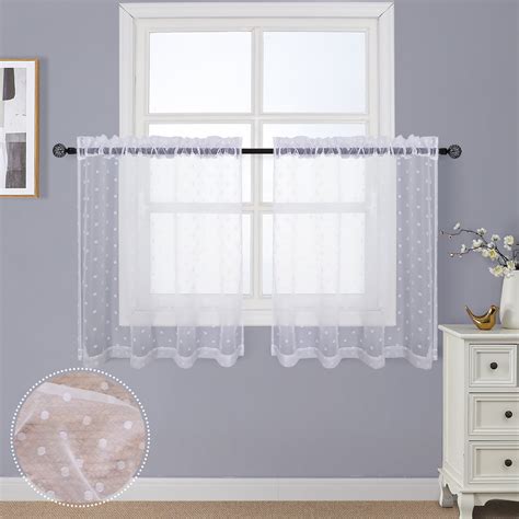 OVZME White Kitchen Sheer Curtains Set Of 236 Inches Long For Kitchen