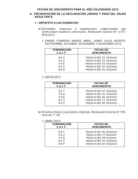 Calendario Vencimientos Afip 2012 PDF