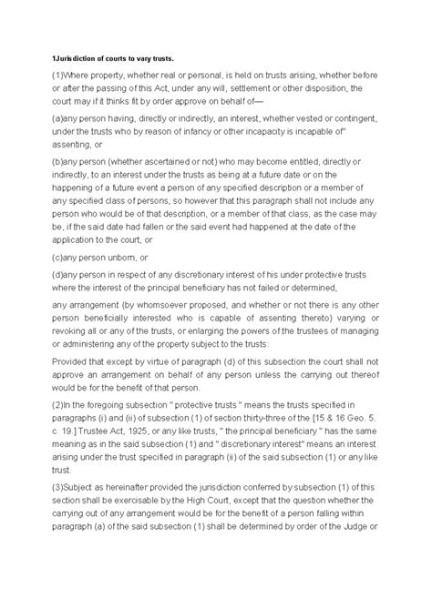 Variation Of Trust Act 1958 1jurisdiction Of Courts To Vary Trusts