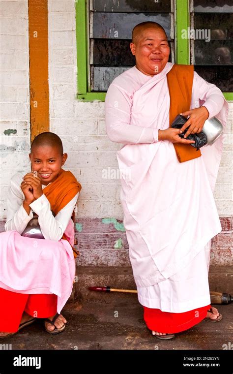 Female Monks Thiri Mingaleay Vegetable Market Yangoon Myanmar