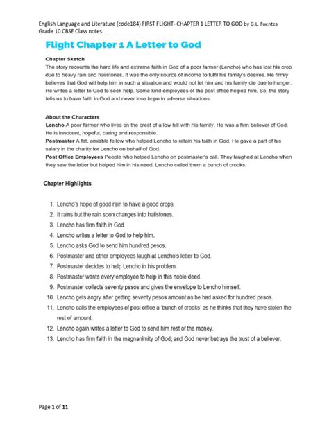 Letter To God Classnotes 10 Pdf Hail God
