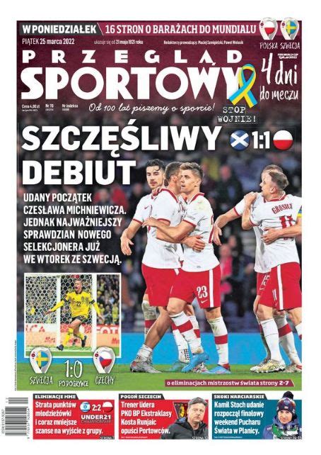 Kamil Grosicki, Krzysztof Piątek, Jakub Moder, Przegląd Sportowy Magazine 25 March 2022 Cover ...