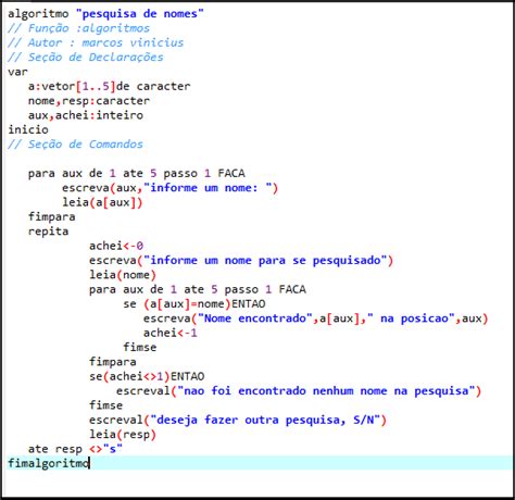 Algoritmo Em Visualg Exemplo De Pesquisa Num Vetor MVF5 Systems