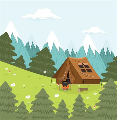 Camping Summer Forest Cartoon Flat 16387176 Vector Art At Vecteezy