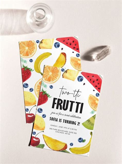 Two Tti Frutti Birthday Invitation Tutti Frutti Tropical Summer Party