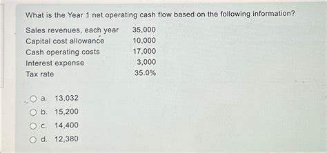 Solved What Is The Year 1 ﻿net Operating Cash Flow Based On