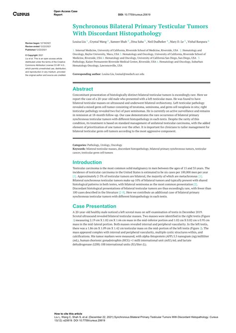 Pdf Synchronous Bilateral Primary Testicular Tumors With Discordant Histopathology