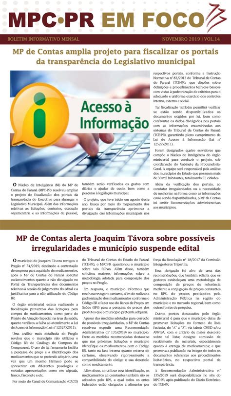 Boletim Informativo Mpc Pr Em Foco Novembro2019 Ministério Público