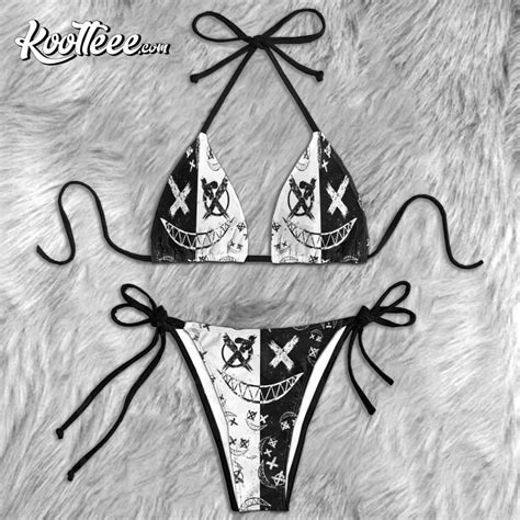 Black White Psycho Skull Micro Triangle Bikini Swimsuit