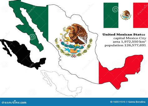 Mexican States Vector Map, Flag, Borders, Mask , Capital, Area and ...