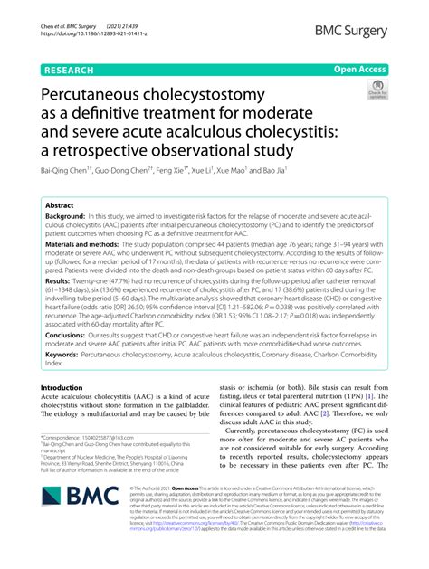 Pdf Percutaneous Cholecystostomy As A Definitive Treatment For