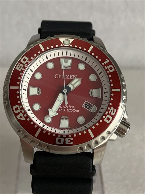 Citizen Mens Ecodrive Promaster Divers 200m Red Bezel Watch Bn0159 15x Ebay