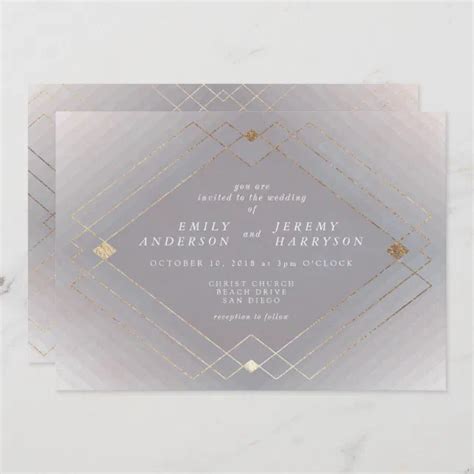 Gold Diamond Grey Geometric Deco Gatsby Wedding Invitation Zazzle