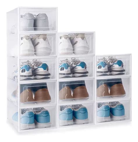 12 Cajas Organizadoras Para Zapatos Apilables De Plástico Color Blanco