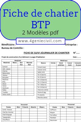 Fiche Chantier Mod Le En Pdf