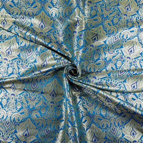 Brocade Silk Fabric By The Yard Turquoise Blue Banarasi Etsy