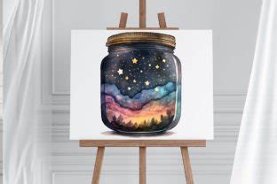 Starry Sky Inside The Jar Watercolor PNG Graphic By Designartstore