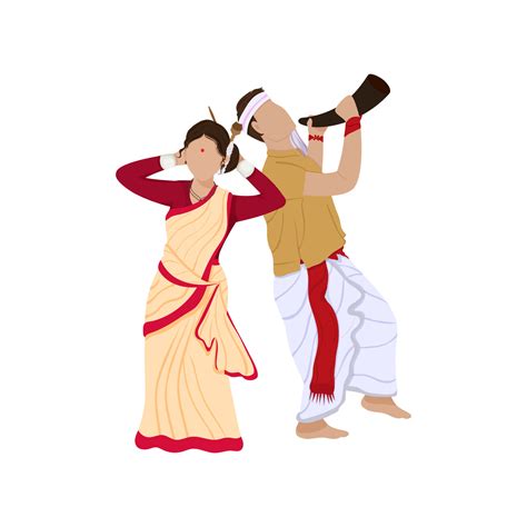 Assamese Man Playing Pepa Instrument And Woman Dancing On White Background. 23322521 Vector Art ...