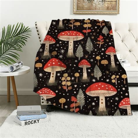 Comio Mushroom Blanket Soft Lightweight Flannel Throw Blankets For