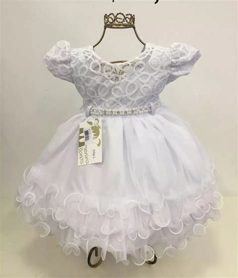 Vestido Infantil Bebe Festa Daminha Batizado Branco Tam G Elo