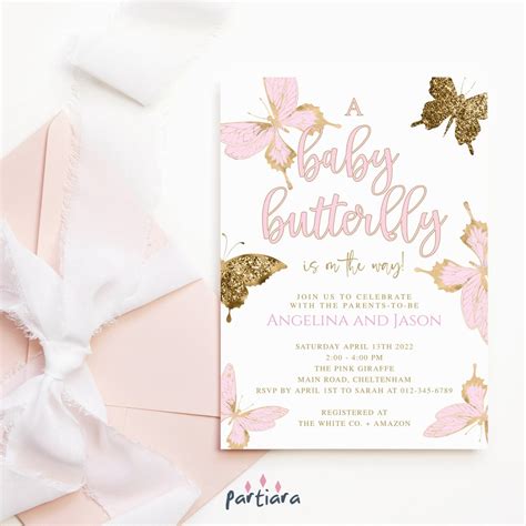 Butterfly Baby Shower Invitation Girl Blush Pink And Gold DIY Self