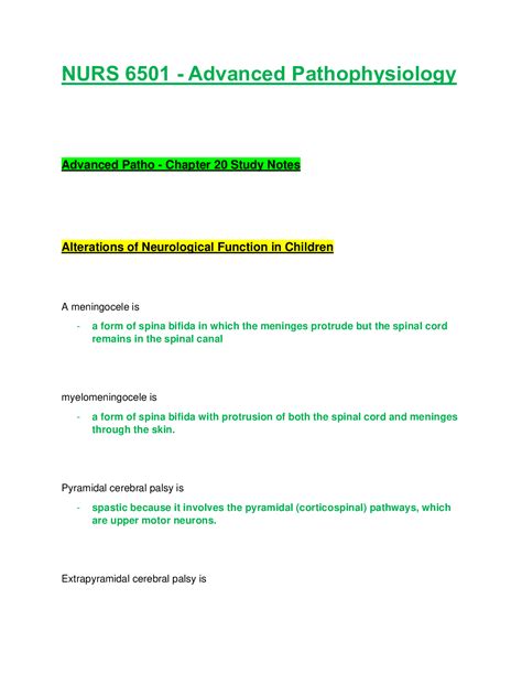 NURS 6501 NURS6501 Advanced Pathophysiology Chapter 20 Study Notes