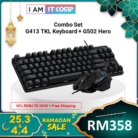 Logitech G Gaming Combo Set G413 Tkl Keyboard With G502 Hero G604