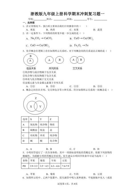 浙教版九年级上册科学期末冲刺复习题一（含答案） 21世纪教育网