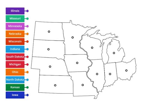 Midwest Region State Map - Labelled diagram