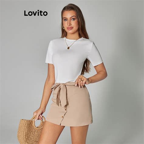 Lovito Casual Conjunto Feminino Liso B Sico De Saia Lba Blusa