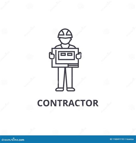 Contractor Vector Line Icon Sign Illustration On Background Editable