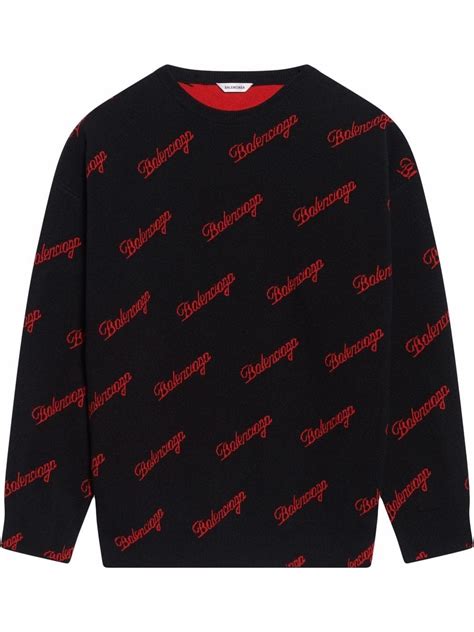 Balenciaga Logo Wool Blend Knit Sweater In Blackred Modesens