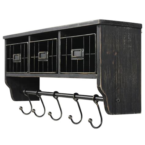 Hbcy Creations Rustic Coat Rack Wall Mounted Shelf With Hooks Baskets