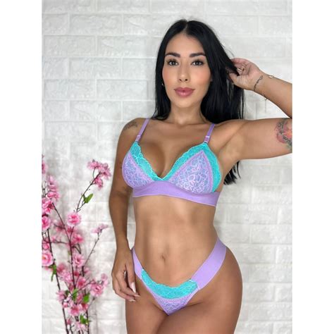 Conjunto Feminino Renda Neon Lingerie Neon Calcinha e Sutiã Sem Bojo Shopee Brasil