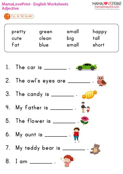 MamaLovePrint Grade 1 English Worksheets Basic Grammar Adjectives