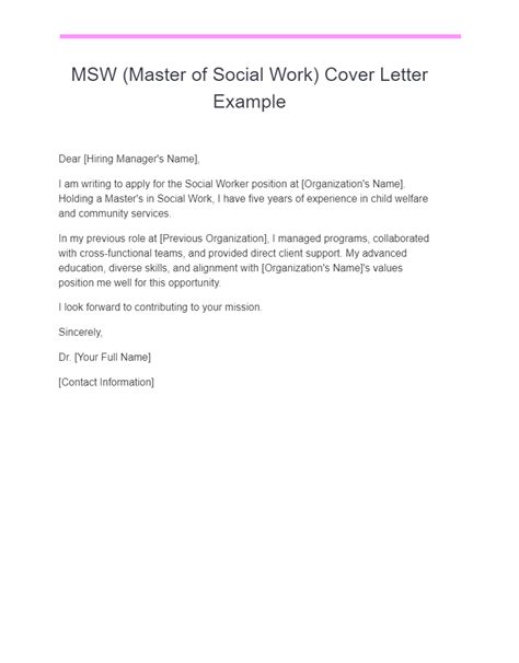 Social Work Cover Letter Examples Pdf