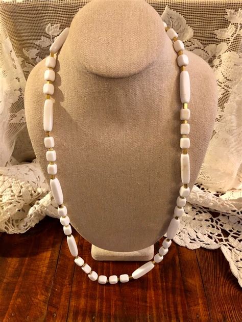 Vintage Signed Trifari Long White Gold Beaded Neckl Gem