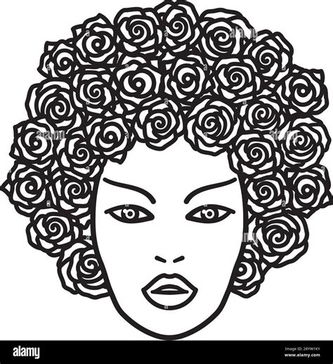 Face Of Beautiful Woman With Rose Flowers As Her Hair Vector Line Icon