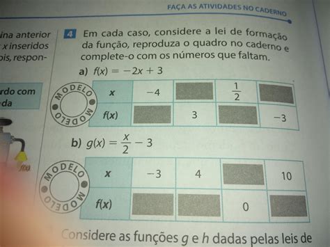 Em Cada Caso Considere A Lei De Forma O Da Fun O Reproduza O Quadro