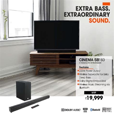 W Black Jbl Cinema Sb Channel Soundbar With Wired Subwoofer