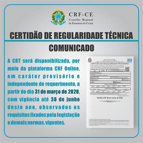 Crt Certid O De Regularidade T Cnica Crf Ce