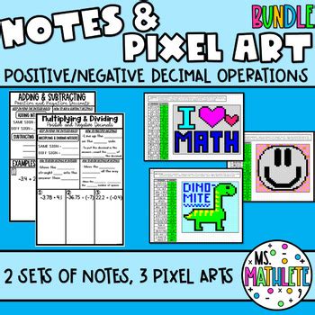 Positive Negative Decimal Operations Notes Pixel Art Bundle By Ms