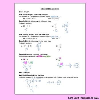 Dividing Integers Guided Notes With Answer Key Editable Tpt