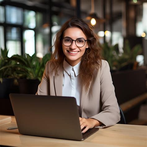 Joven Y Feliz Empleada Profesional De Negocios Sentada En El Escritorio