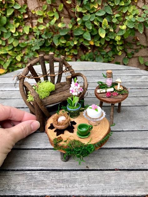 Fairy Garden Furniture Set Woodland Fairy Bench Miniature Etsy