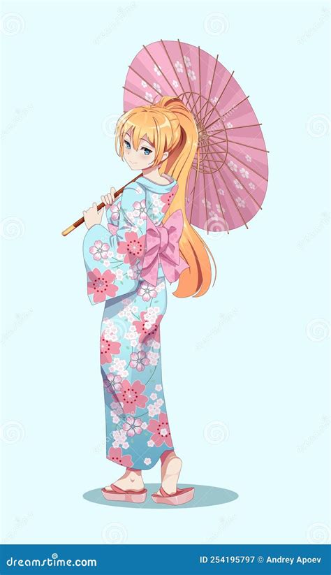 Anime A Las Niñas Manga En Kimono Sosteniendo Paraguas De Papel