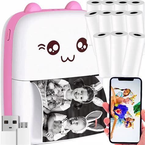 Мини принтер Мини-принтер Cat Pink и 11 рулонов печатной бумаги цена ...