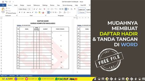 Cara Membuat Daftar Hadir Dan Tanda Tangan Di Word Tutorial Youtube